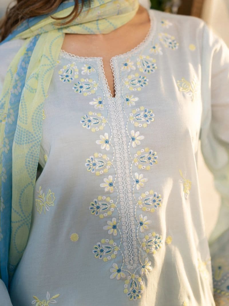 Embroidered Cambric Suit - EWU6V2-33454-3P thumbnail