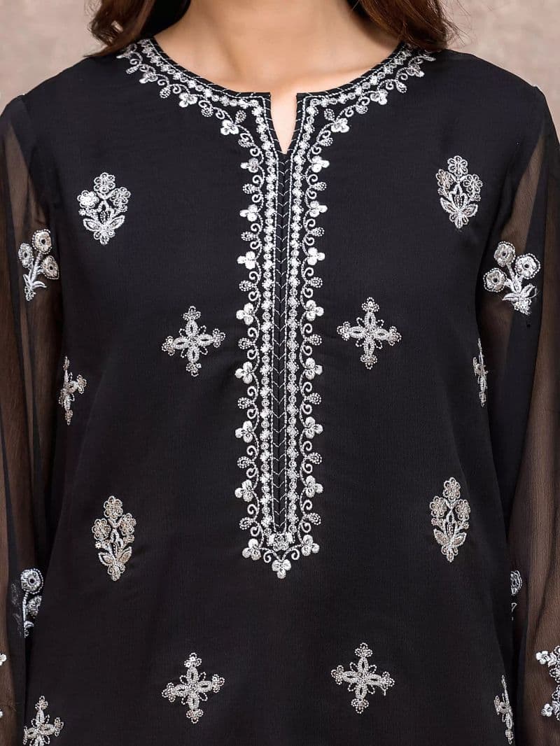 Embroidered Chiffon Suit - EWU5V5-31304-3P thumbnail