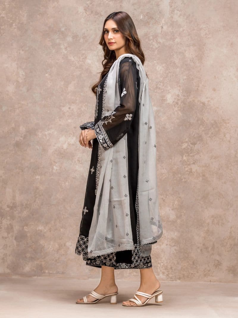 Embroidered Chiffon Suit - EWU5V5-31304-3P thumbnail