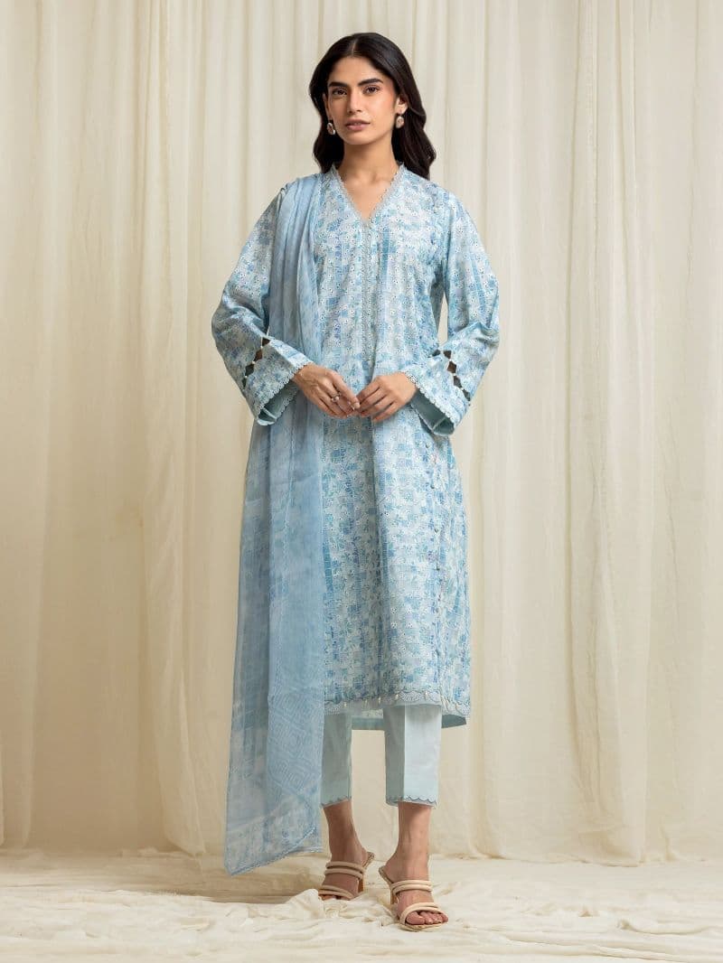 Embroidered Cambric Suit - EWU6V2-33508-3P thumbnail