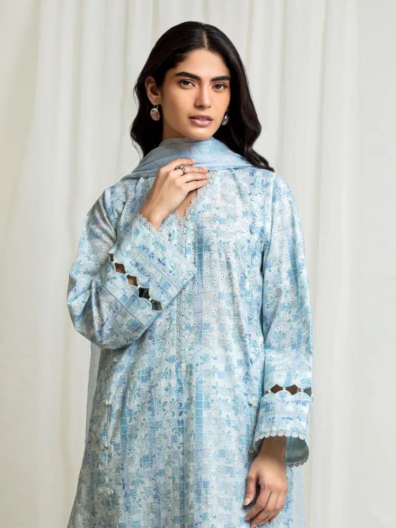 Embroidered Cambric Suit - EWU6V2-33508-3P thumbnail