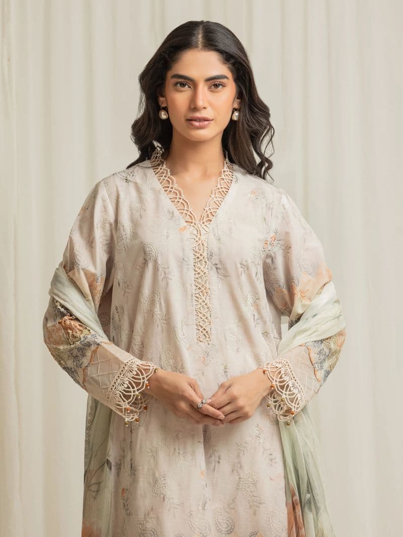 Embroidered Cambric Suit - EWU6V2-33501-3P thumbnail