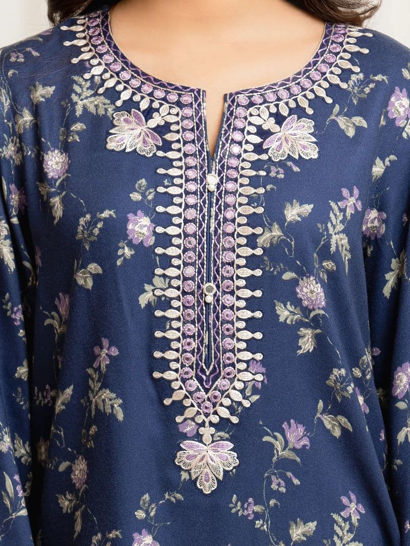 Embroidered Twill Viscose Suit - EWU5V20-32083-3P thumbnail