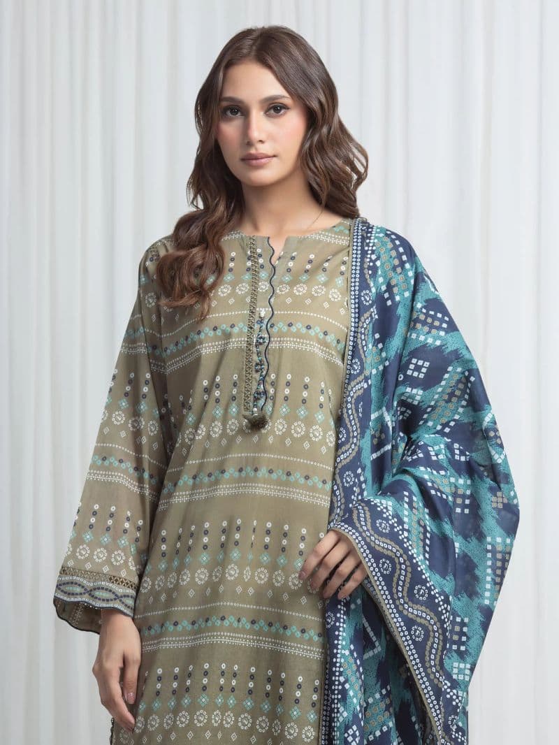 Printed Lawn Suit - EWU6A1-36871-3P thumbnail