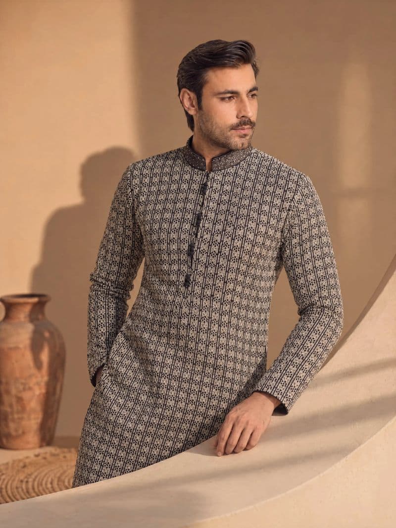 Embroidered Schiffli Kurta Pajama - ECMTKP6-037 thumbnail