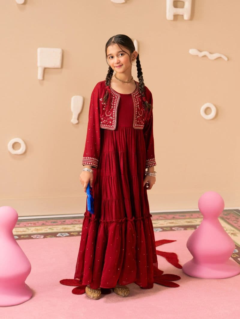 Embroidered Raw Silk Long Maxi - EGTPLE24-50021S thumbnail