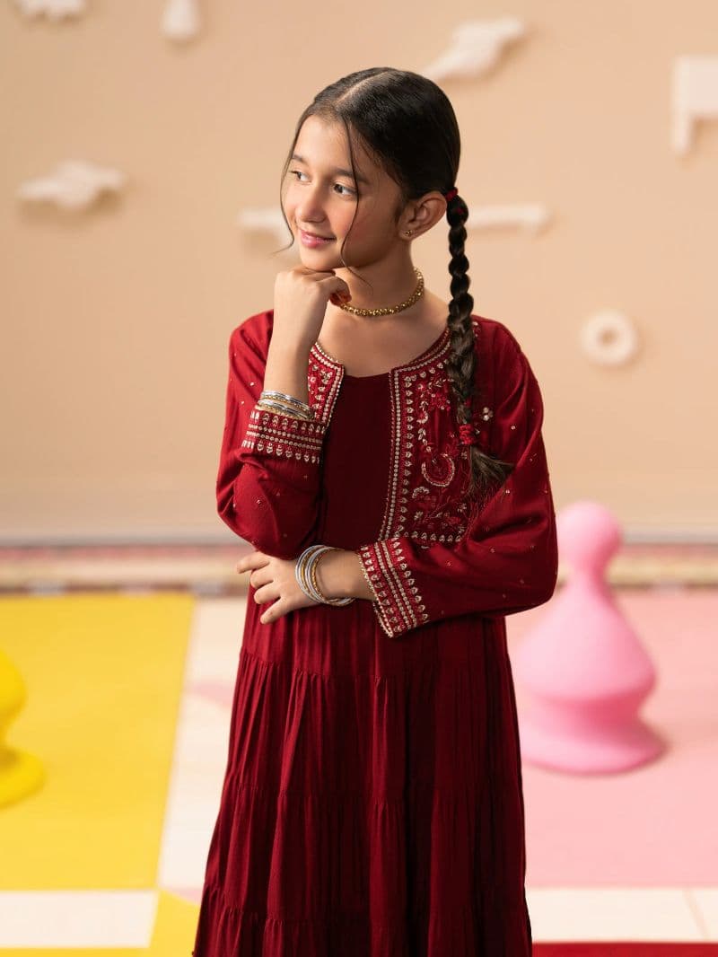 Embroidered Raw Silk Long Maxi - EGTPLE24-50021S thumbnail