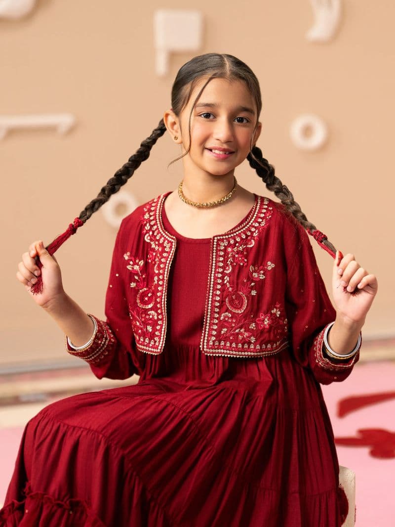 Embroidered Raw Silk Long Maxi - EGTPLE24-50021S thumbnail