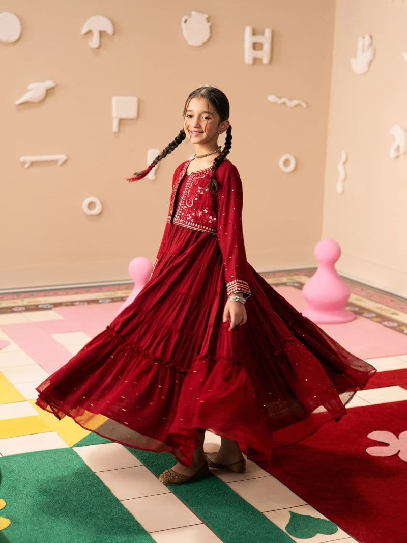 Embroidered Raw Silk Long Maxi - EGTPLE24-50021S thumbnail