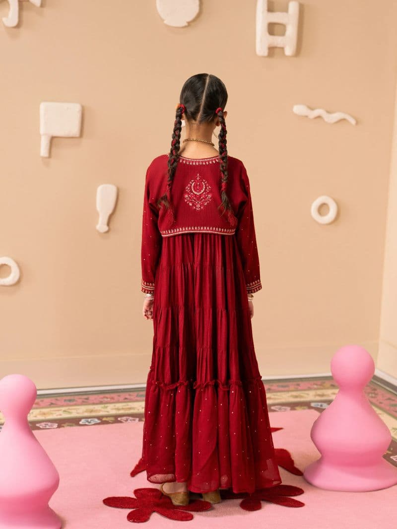 Embroidered Raw Silk Long Maxi - EGTPLE24-50021S thumbnail