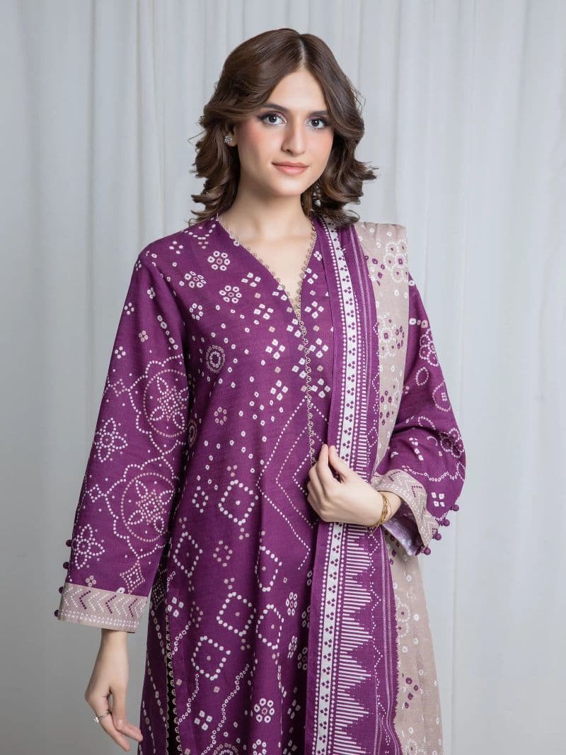 Printed Khaddar Suit - EWU6A3-37171-3P thumbnail