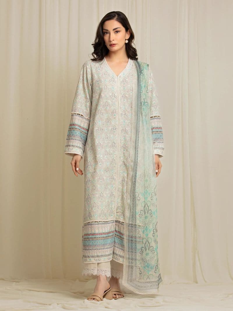 Embroidered Cambric Suit - EWU6V2-33514-3P thumbnail