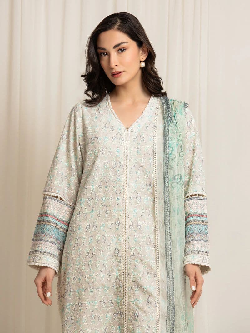 Embroidered Cambric Suit - EWU6V2-33514-3P thumbnail