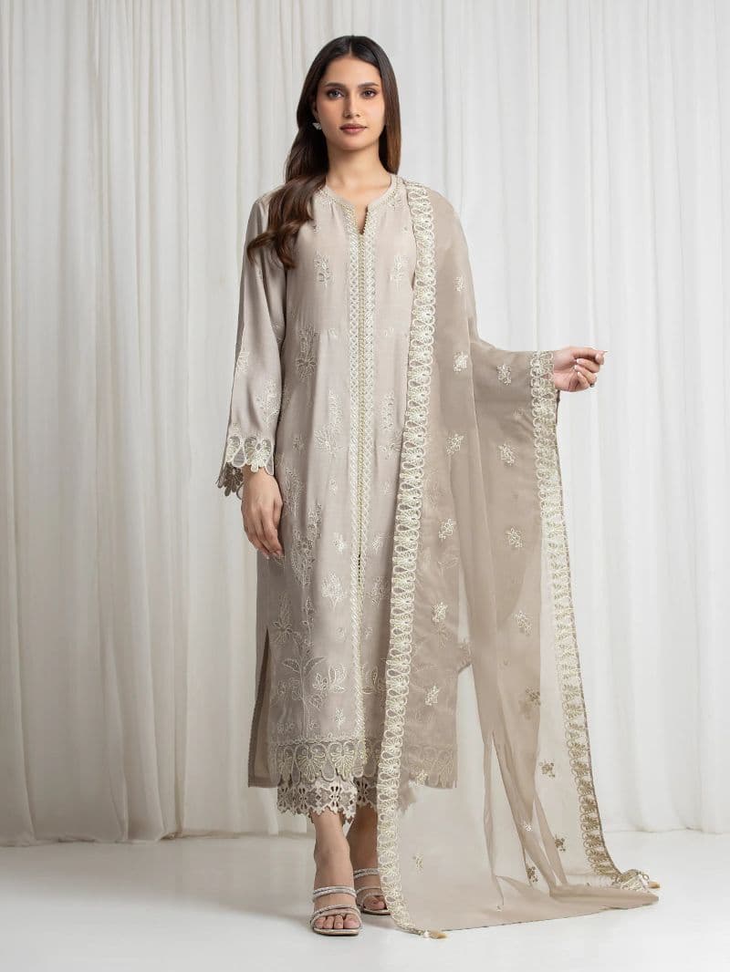 Embroidered Silk Suit - EWU6V16-32098-3P thumbnail