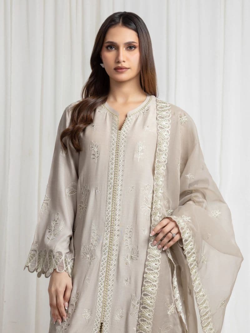 Embroidered Silk Suit - EWU6V16-32098-3P thumbnail