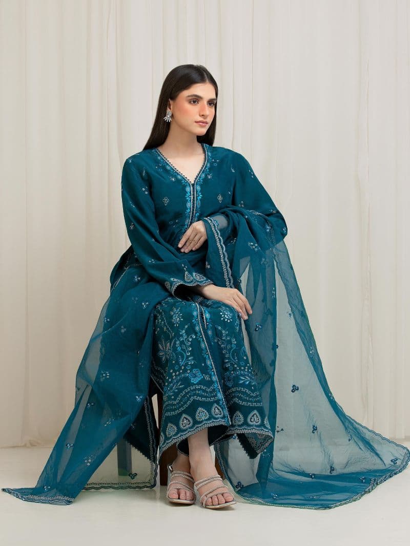 Embroidered Silk Suit - EWU6V24-32104-3P thumbnail