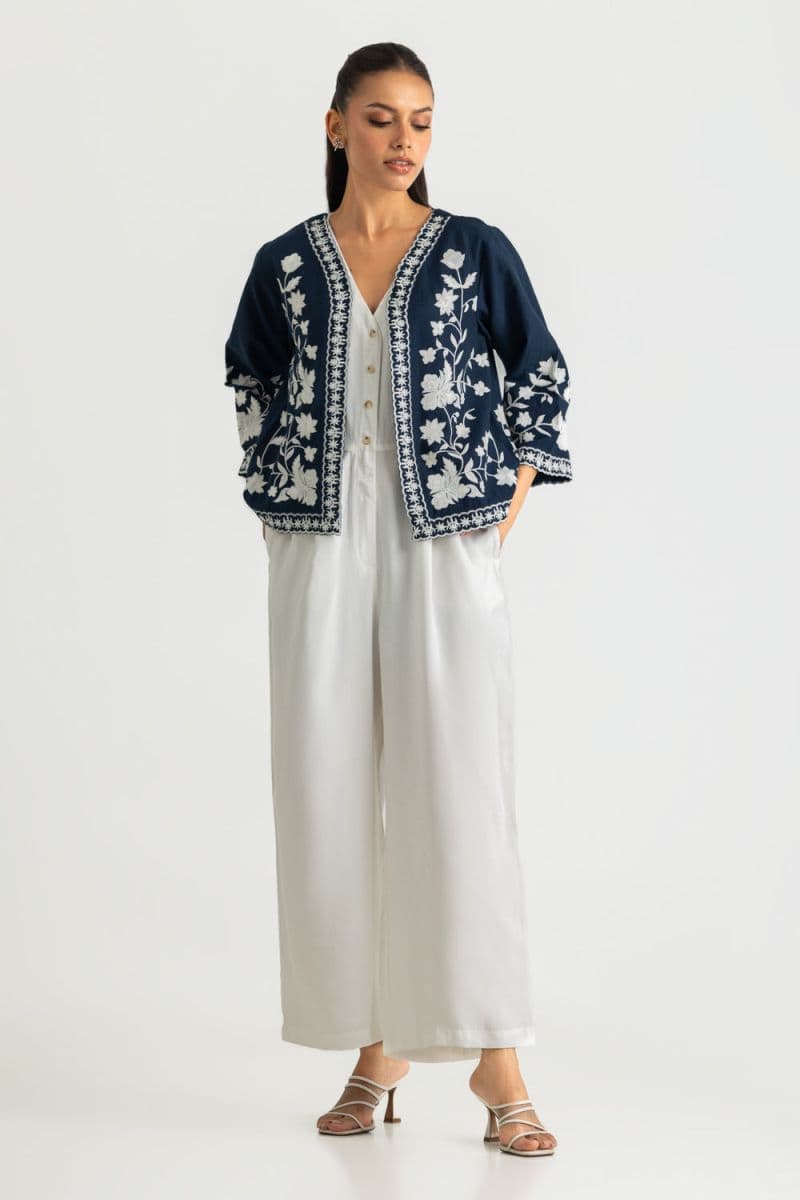 Karandi Gold Slub Embroidered Waistcoat thumbnail