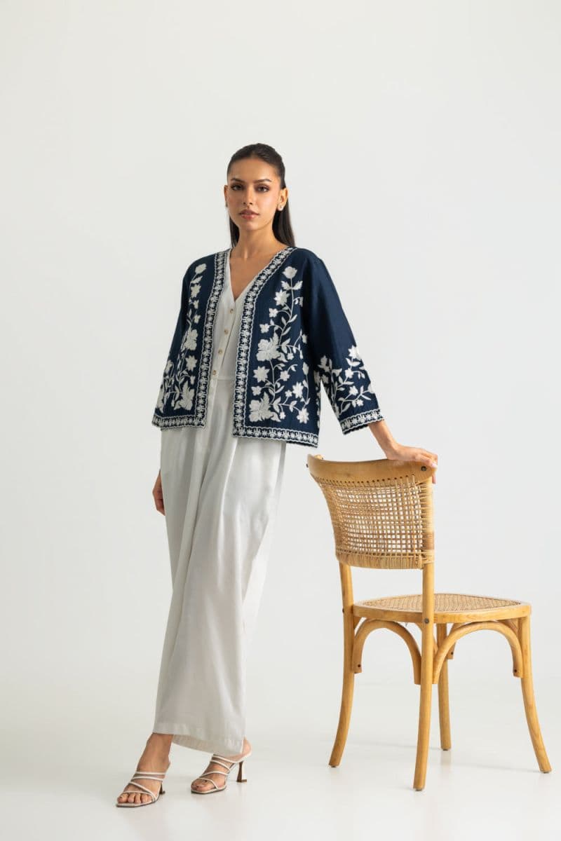 Karandi Gold Slub Embroidered Waistcoat thumbnail
