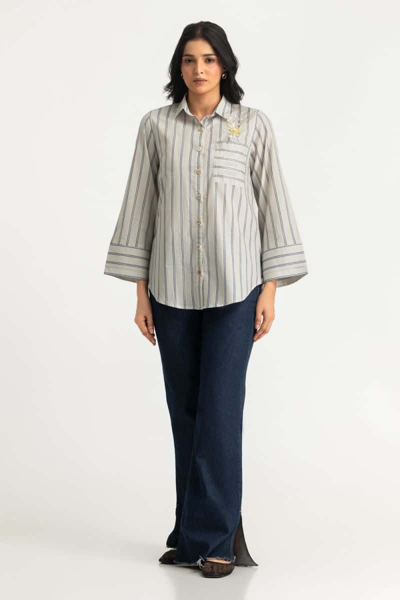 Cambric Printed Embellished Shirt