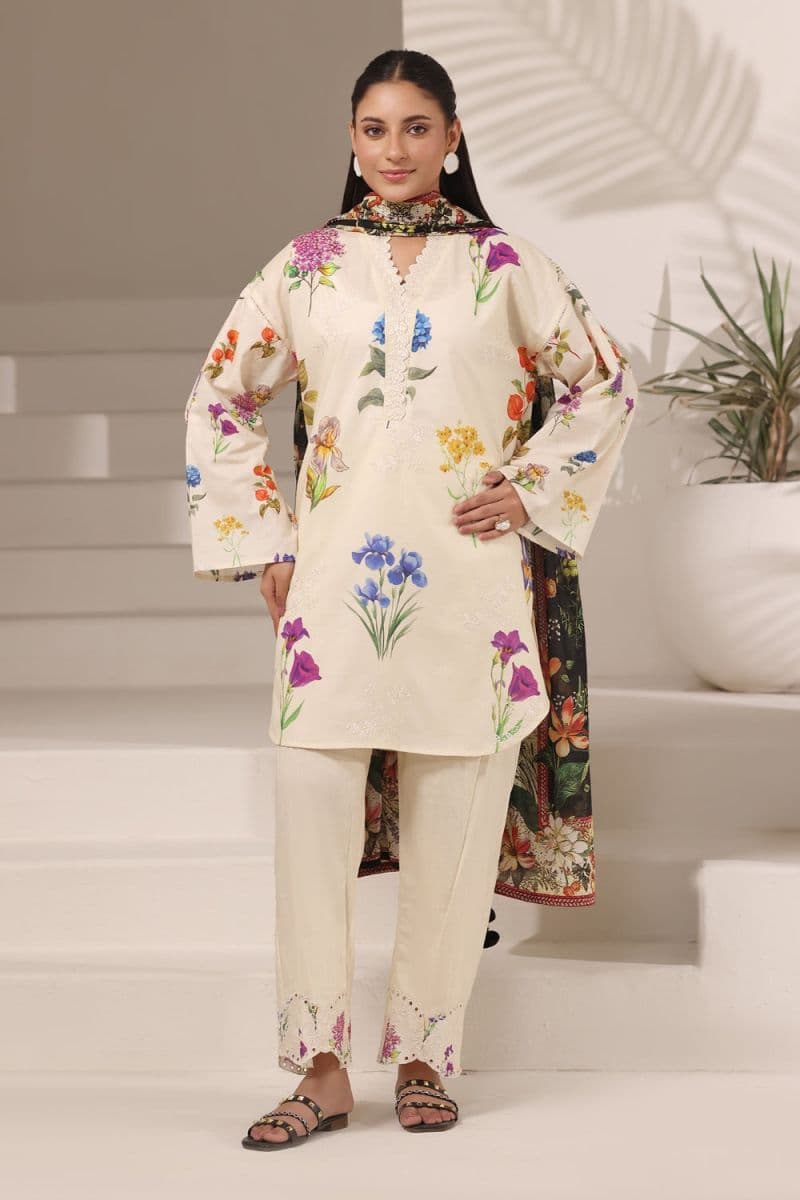 3PC Cambric Printed Suit With Embroidered thumbnail