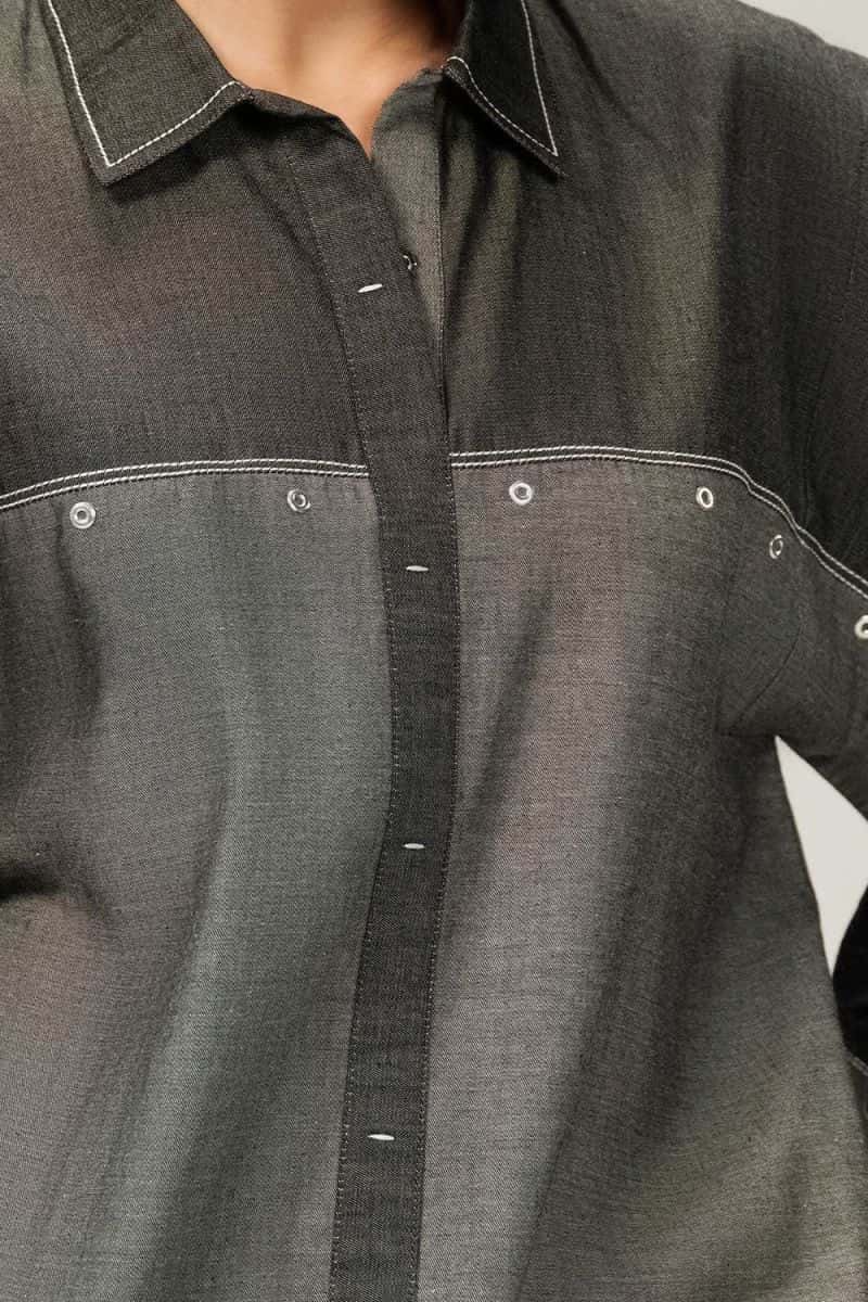 Denim Embellished Button Down Shirt - alternate view