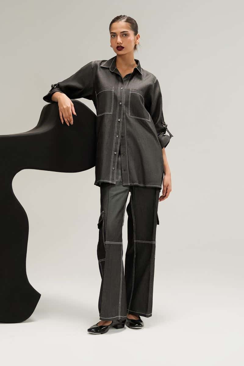 Denim Button Down Shirt With Pocket - alternate view
