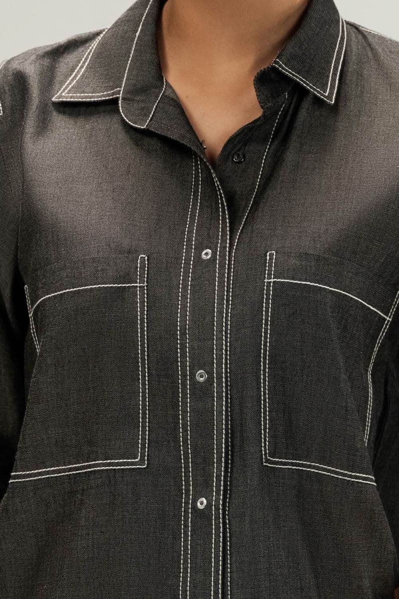 Denim Button Down Shirt With Pocket thumbnail