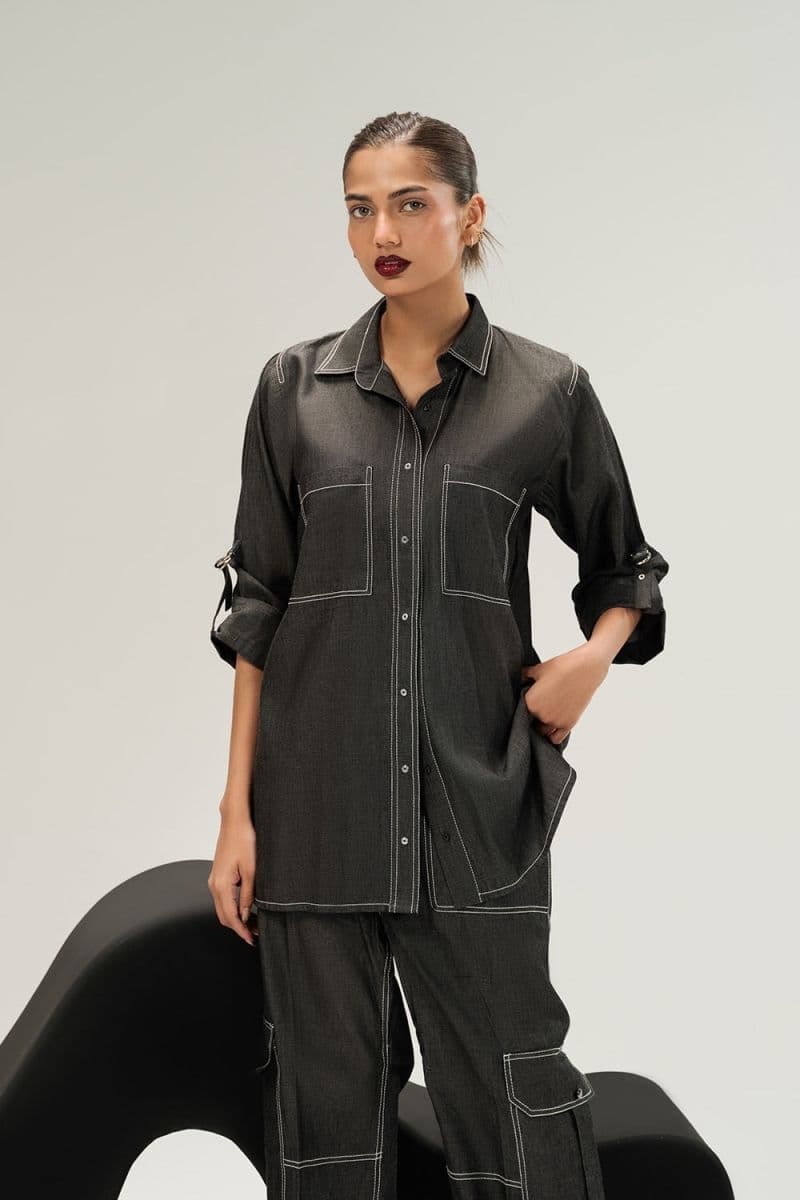 Denim Button Down Shirt With Pocket thumbnail