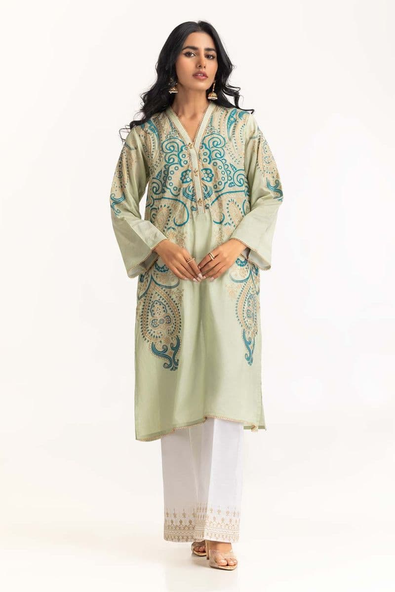 Dyed Cotton Silk Screen Printed Kurti thumbnail