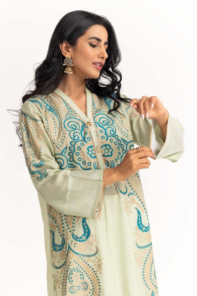 Dyed Cotton Silk Screen Printed Kurti thumbnail