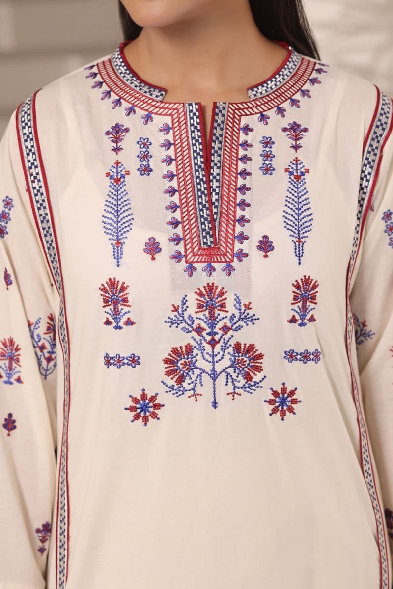 3PC Cambric Embroidered Suit With Printed Scarf thumbnail