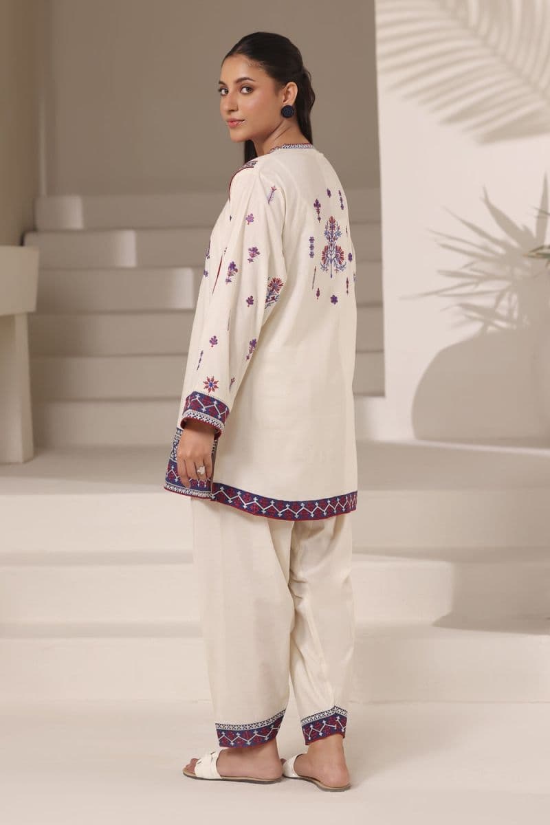 3PC Cambric Embroidered Suit With Printed Scarf thumbnail