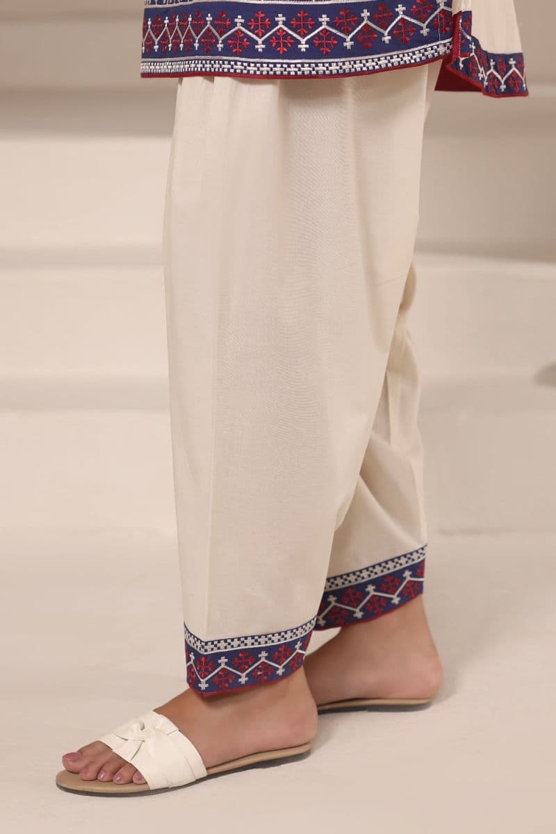 3PC Cambric Embroidered Suit With Printed Scarf thumbnail