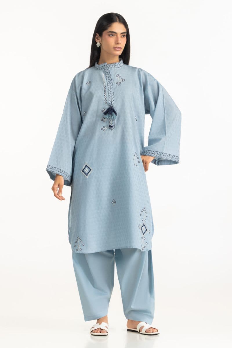 Jacquard Embroidered Shirt And Dyed Shalwar thumbnail