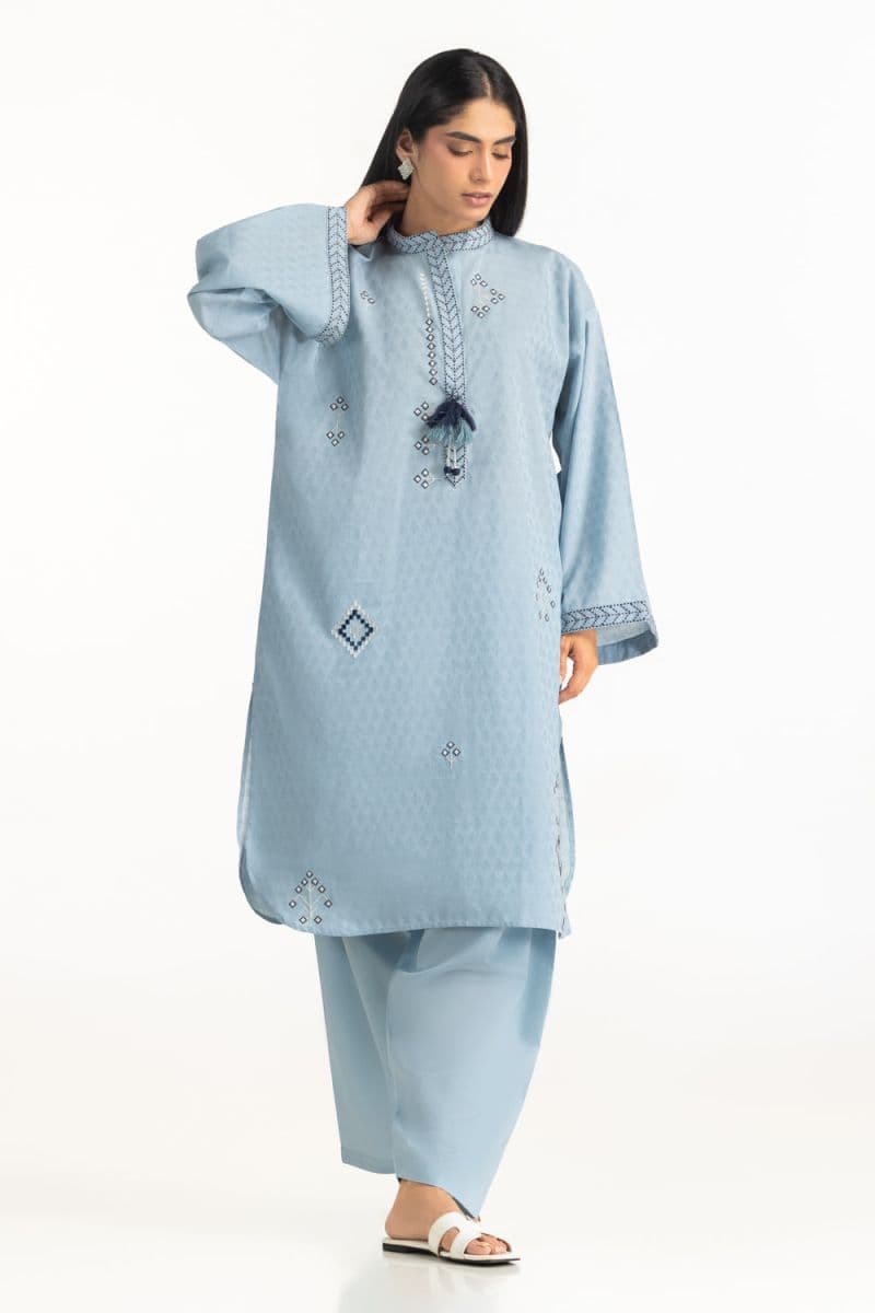 Jacquard Embroidered Shirt And Dyed Shalwar thumbnail