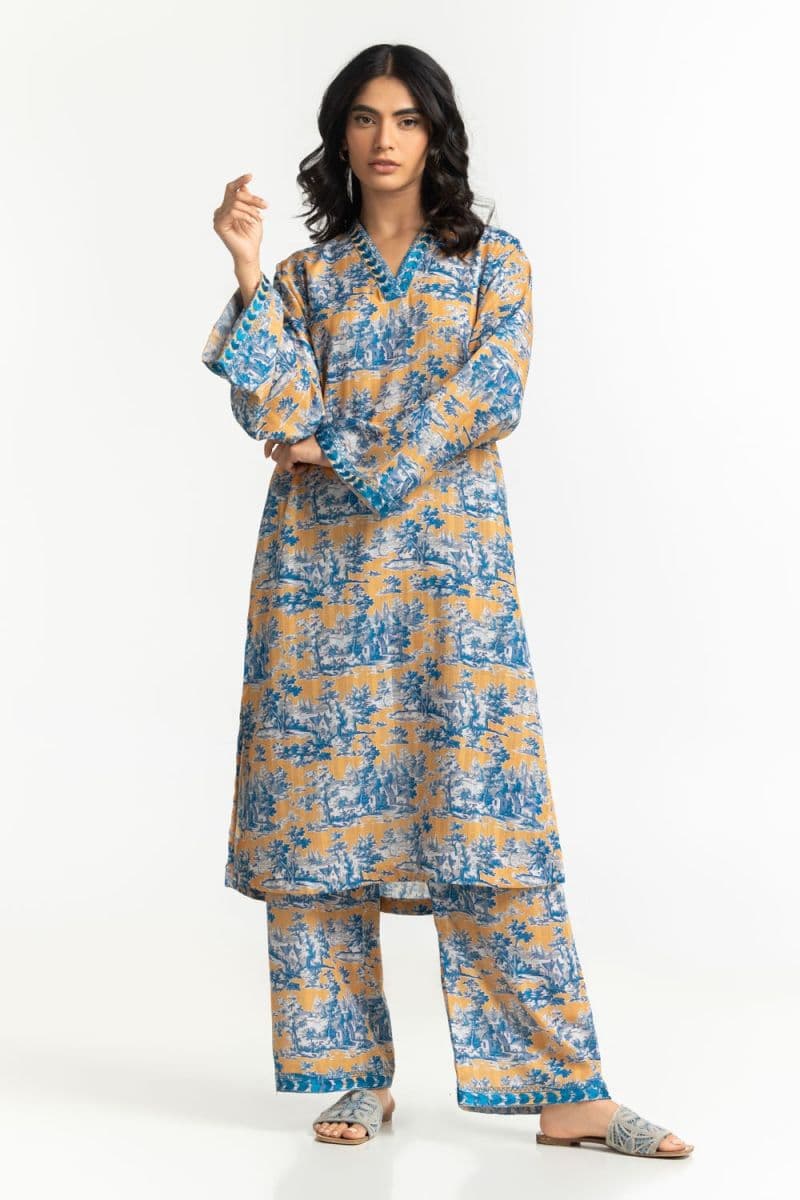 Textured Dobby Printed Shirt With Embroidered thumbnail