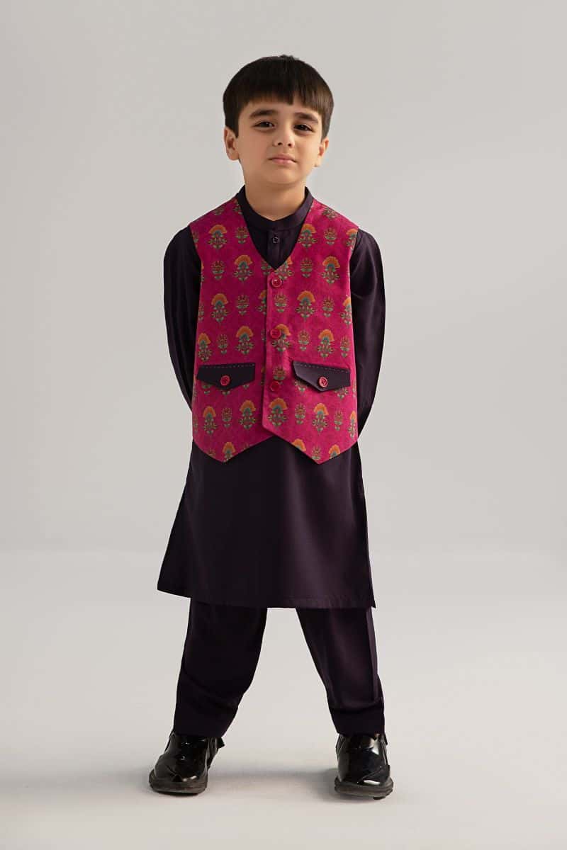 3 Piece Printed Blended Suit
