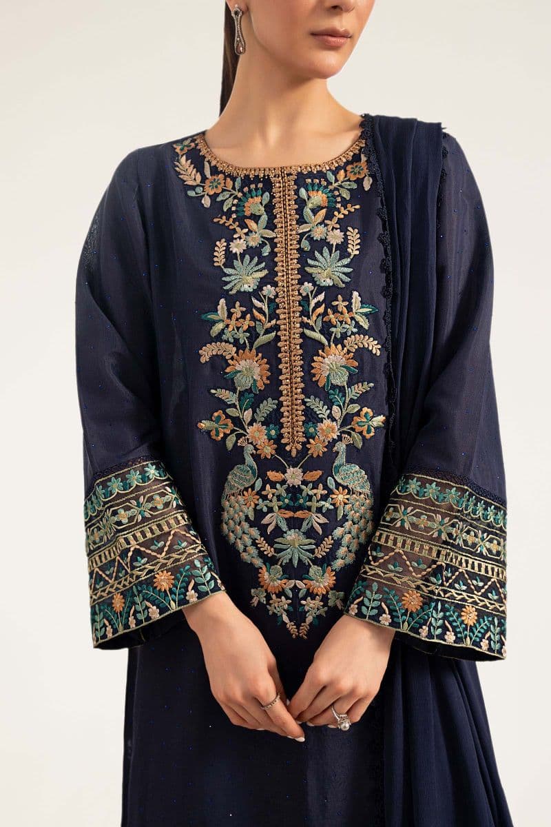 3 Piece Embroidered Raw Silk Suit thumbnail