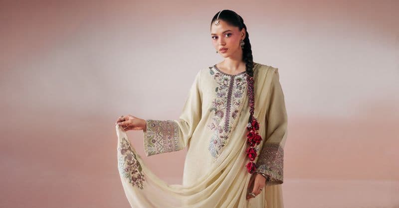 3 Piece Embroidered Raw Silk Suit thumbnail