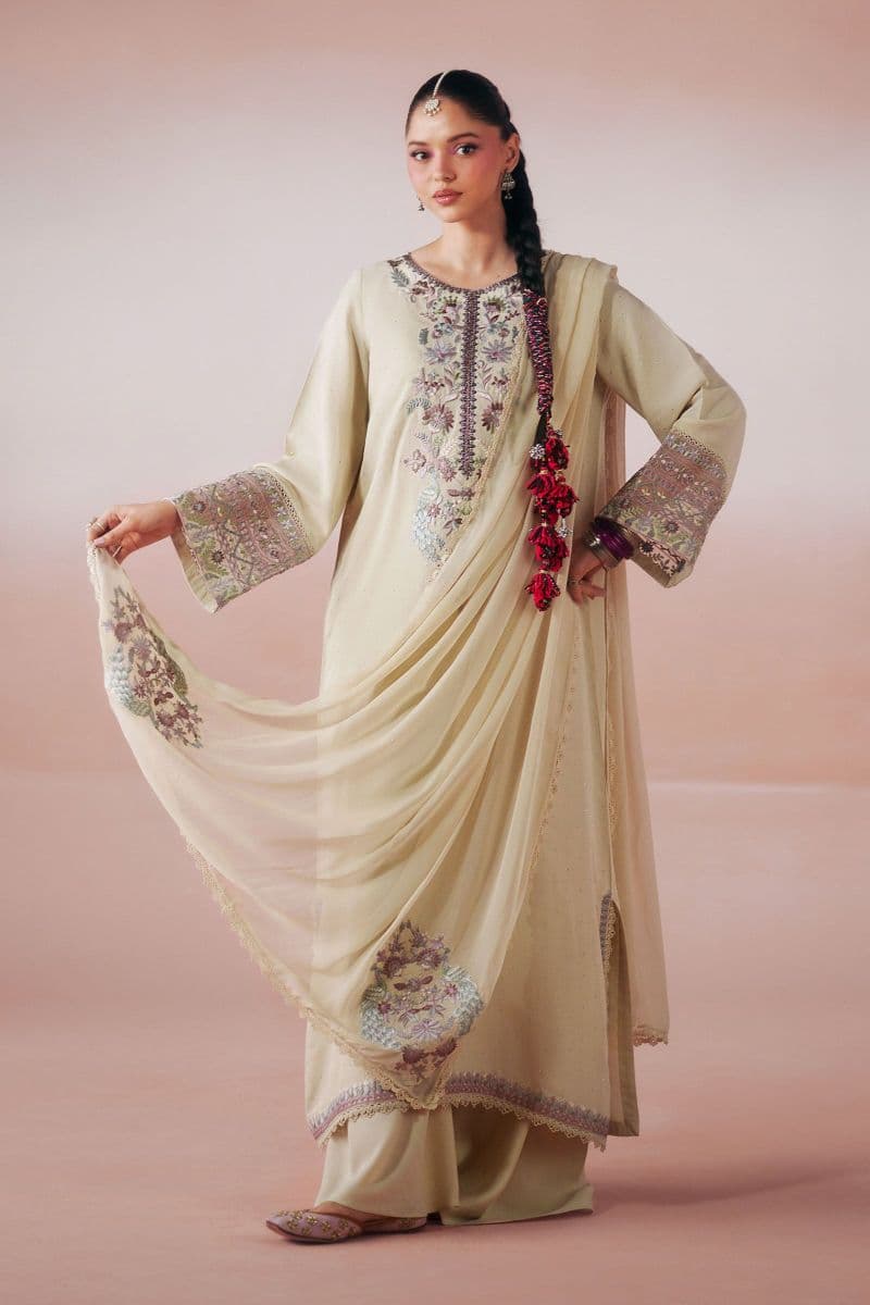 3 Piece Embroidered Raw Silk Suit thumbnail
