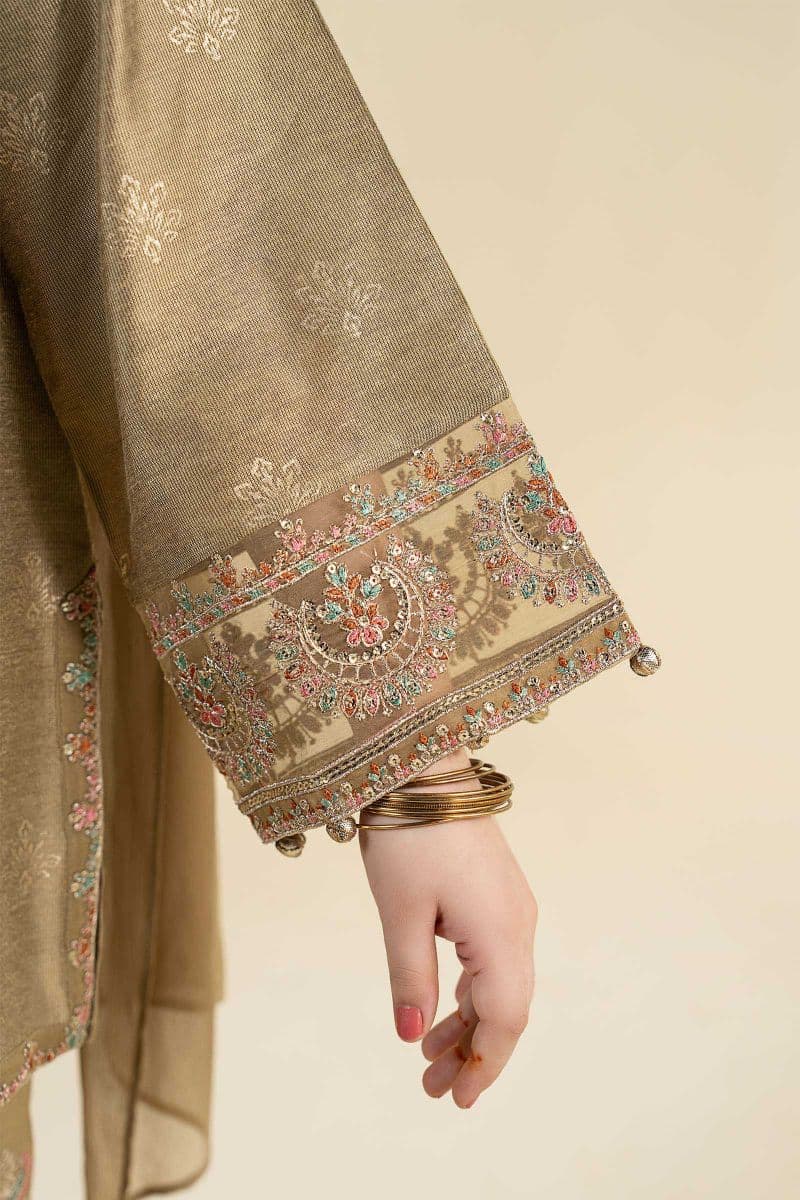 3 Piece Embroidered Black Warp Silk Suit thumbnail