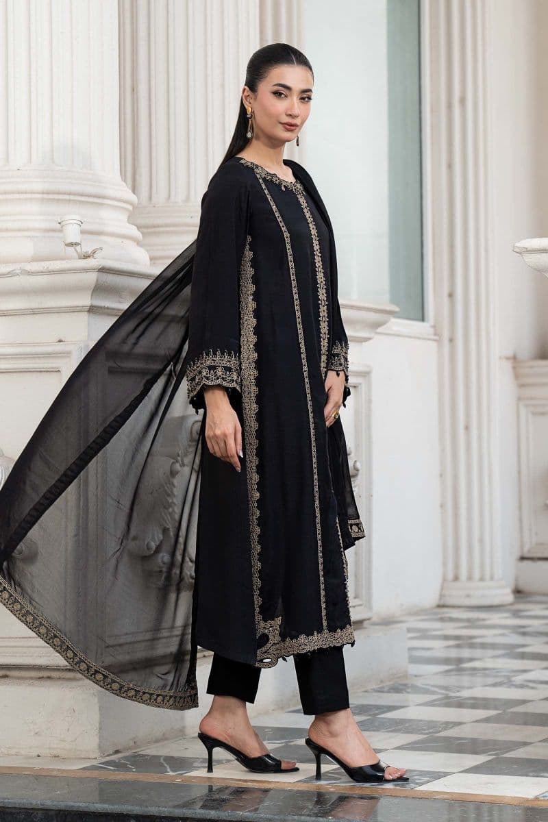3 Piece Embroidered Raw Silk Suit thumbnail
