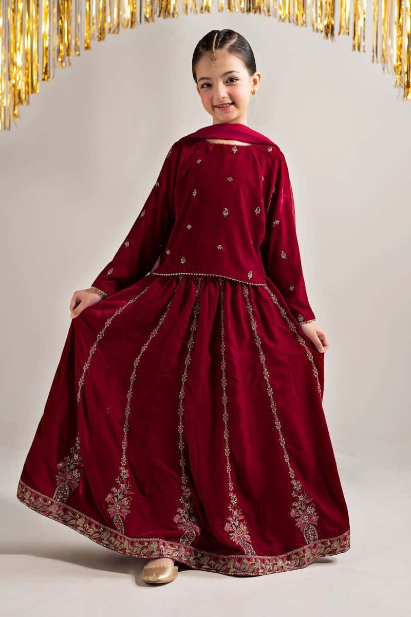 3 Piece Embroidered Velvet Suit - alternate view