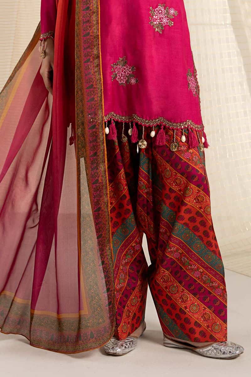 3 Piece Embroidered Raw Silk Suit - alternate view