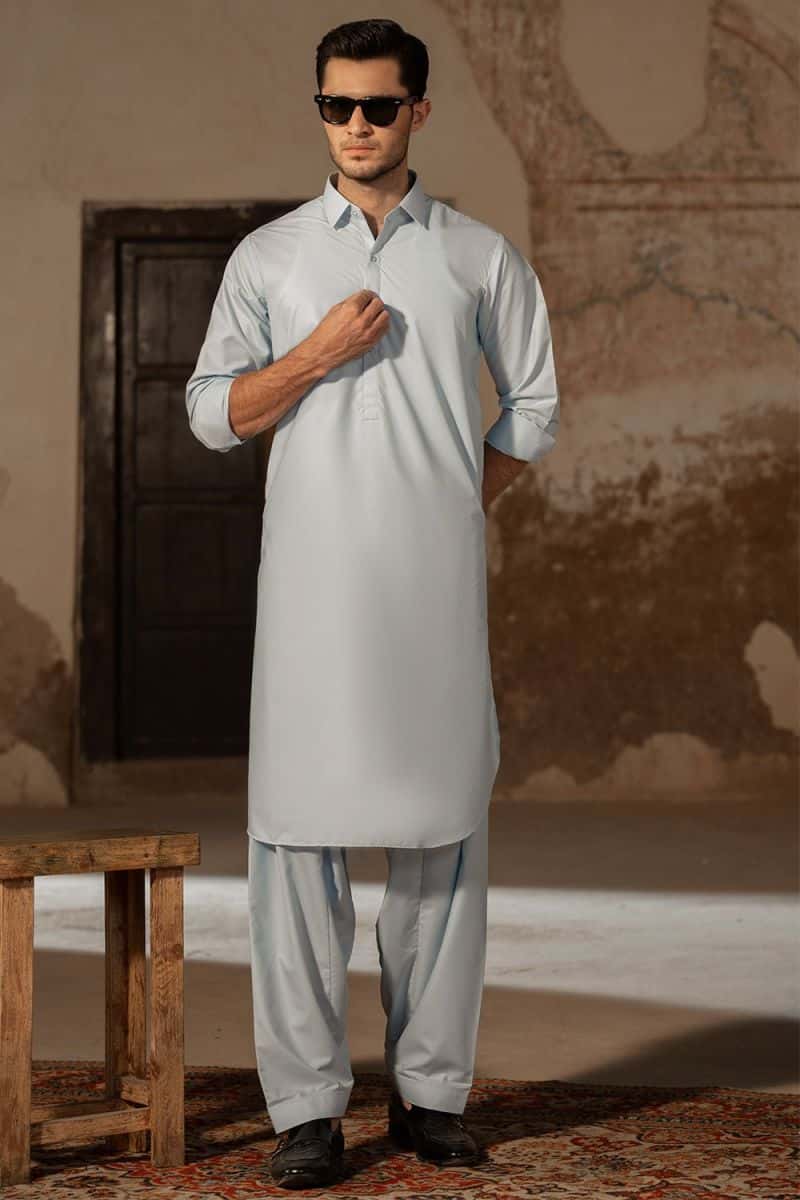 Men's Blended Kameez Shalwar - SKY BLUE