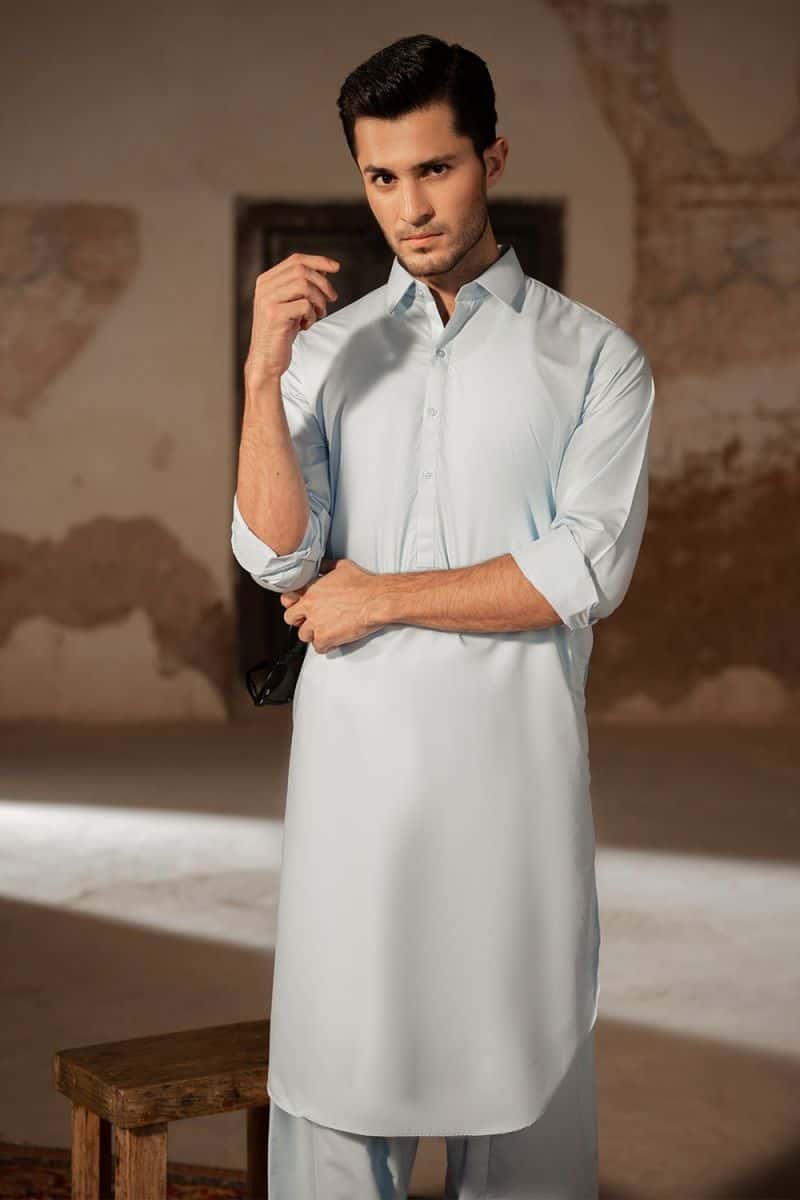 Men's Blended Kameez Shalwar - SKY BLUE - alternate view