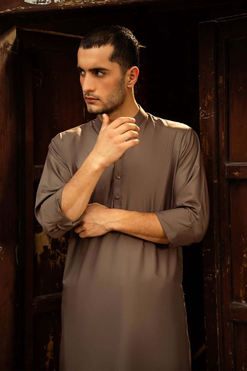Brown Blended Kameez Shalwar - alternate view