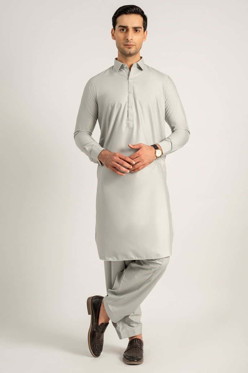 Men's Blended Kameez Shalwar - LIGHT OLIVE