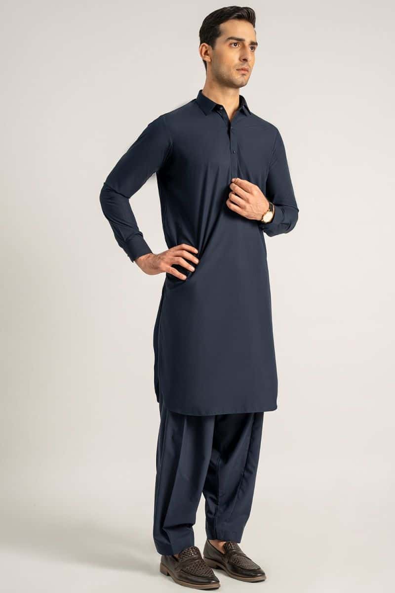 Dark Blue Blended Kameez Shalwar