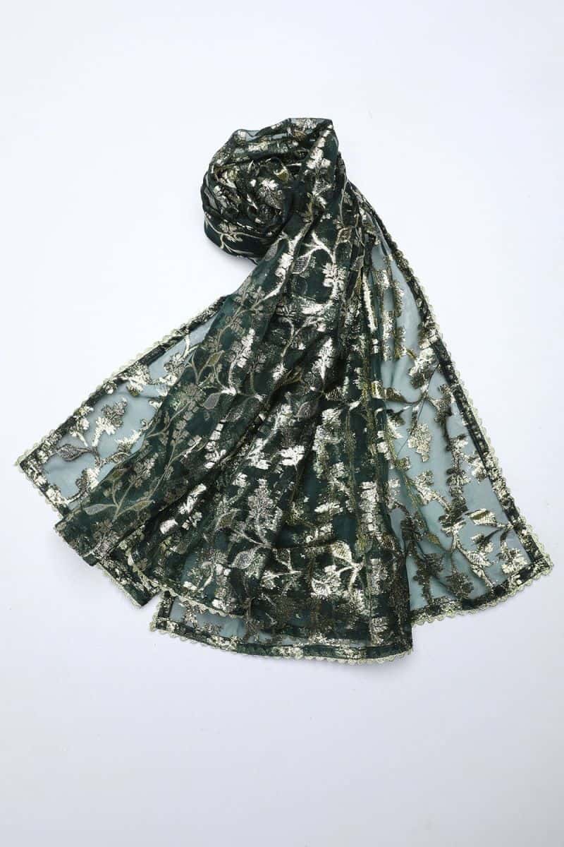 Green Organza Jacquard Dupatta